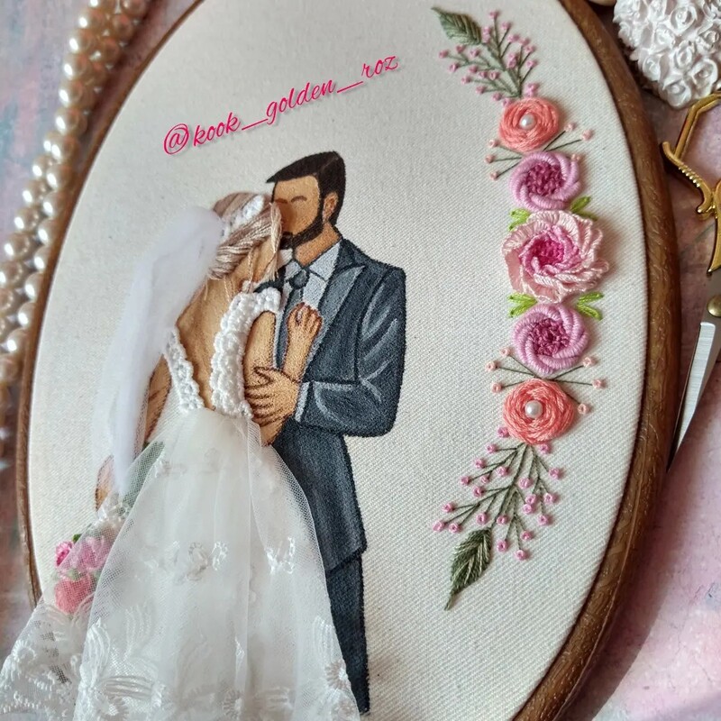 دیوارکوب گلدوزی شده عروس و داماد 