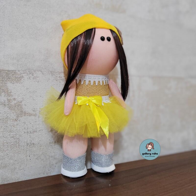 عروسک دختر  روسی توری پاپیونی (زرد) ( 20 سانتی )