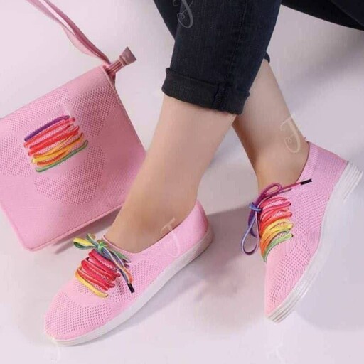 بافتی بند رنگی(37تا40)-کفش- کفش دخترانه- کفش زنانه- کفش بافت-کفش ارزان