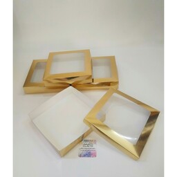 جعبه کادویی ویترینی آینه ای طلایی 20 در 20سانت با ارتفاع 5