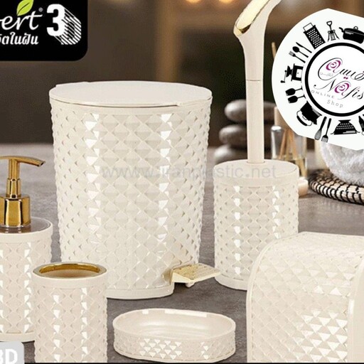 ست  بهداشتی سطل و فرچه 6تکه 3D گیلبرت  در3 رنگ مشکی و وانیلی  و سفید 