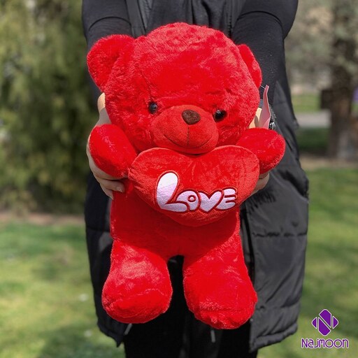 عروسک خرس قلب به دست قرمز وارداتی طرح لاو 45 سانت