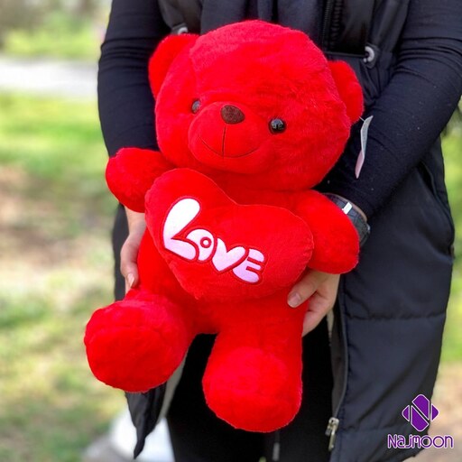 عروسک خرس قلب به دست قرمز وارداتی طرح لاو 45 سانت