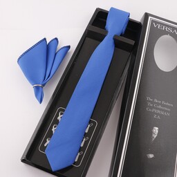 کراوات جودون آبی کاربنی با دستمال جیب در 6 رنگ عرض 5.5 سانت سایز بزرگسال و یازده سال به بالا