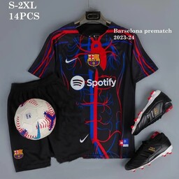 لباس قلبی بارسلونا مدل هواداری 2023 2024 به همراه شورت ورزشی