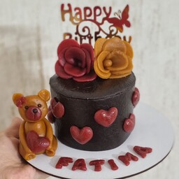 کیک لواشکی شکم پر تولد مدل خرس و گل 