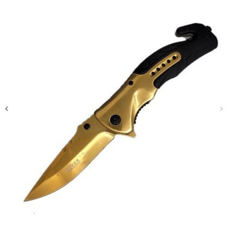 چاقو F90 بوکر به رنگ طلایی و ثابت دارای کاتر و شیشه شکن