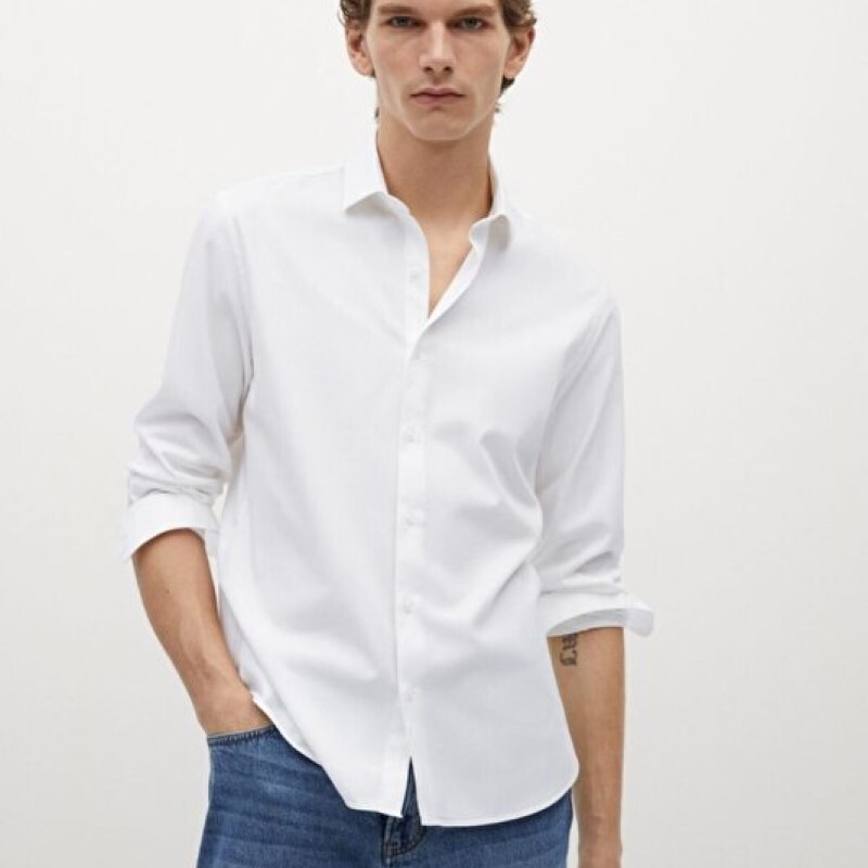پیراهن آستین بلند مردانه رصان سفید مانگو 87010518