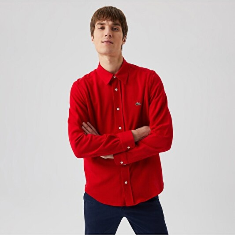 پیراهن آستین بلند مردانه رصان قرمز لاکوست CH0207F