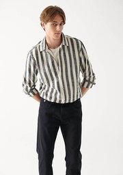 پیراهن آستین بلند مردانه رصان سیاه سفید ماوی 0210591
