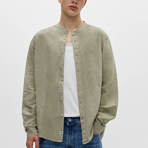 پیراهن آستین بلند مردانه رصان سبز برند pull bear 04471500