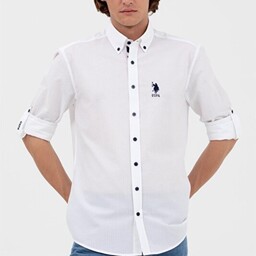 پیراهن آستین بلند مردانه رصان سفید برند u s polo assn 23YEAYDLGMLK015