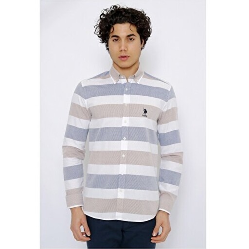 پیراهن آستین بلند مردانه رصان طوسی برند u s polo assn 1450167