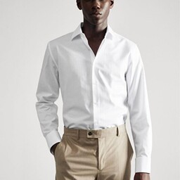 پیراهن آستین بلند مردانه رصان سفید مانگو 37057112