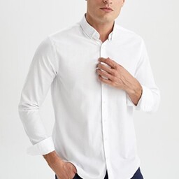پیراهن آستین بلند مردانه رصان سفید دفکتو R4352AZ20AU
