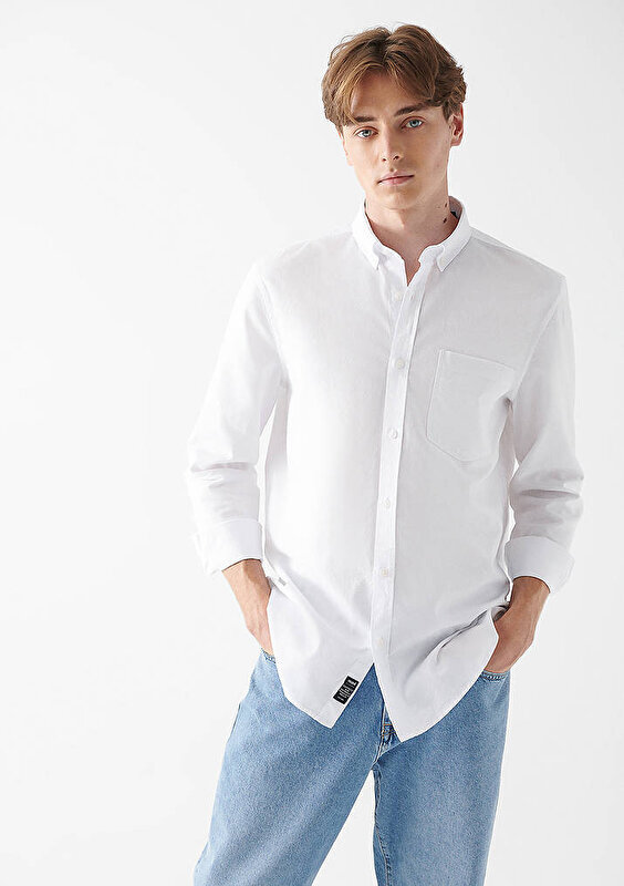 پیراهن آستین بلند مردانه رصان سفید ماوی 0210578