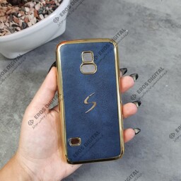 گارد گوشی Samsung Galaxy S5 Mini دور طلایی پشت چرم - سورمه-ای