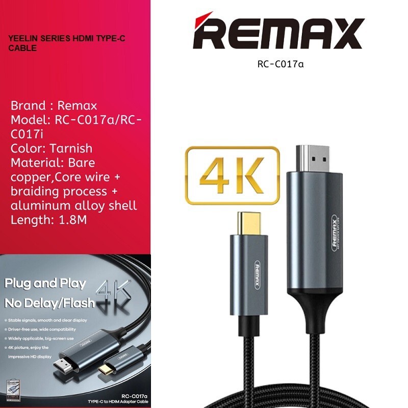مبدل USB-C به HDMI ریمکس مدل RC-C017a طول 1.8 متر
