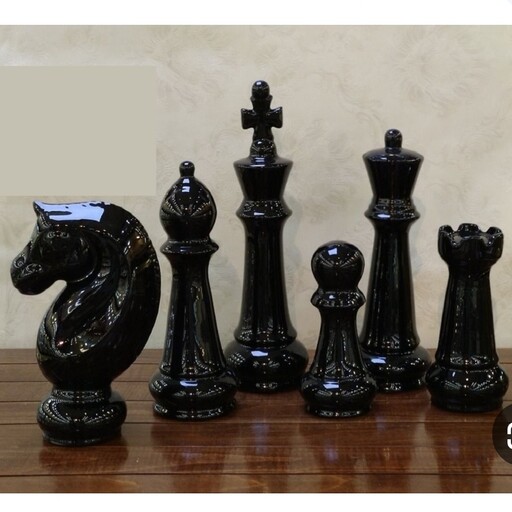 ست شطرنج بزرگ  6 عددی سرامیکی آبکاری رنگ ثابت مشکی 