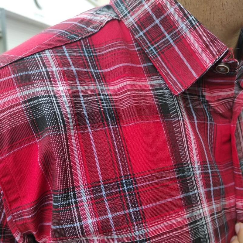 پیراهن مردانه چهارخانه قرمز مشکی