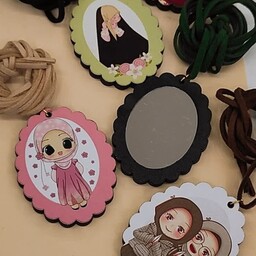 آینه گردن آویز چوبی با بند چرمی برای دختران نازنین