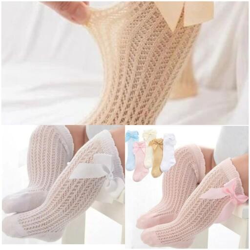 جوراب گندمی سه ربع دخترانه مناسب 0 تا 6 سال در رنگبندی