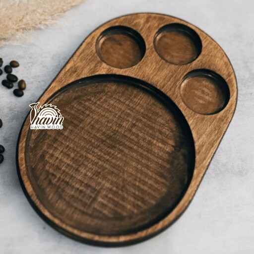 سینی پذیرایی و سرو قهوه چوبی دست ساز مدل 3شات ساخته شده با چوب پلای وود روسی خارجی 