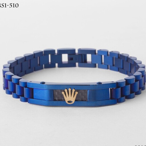 دستبند رولکس استیل رنگ آبی تیره پلاک دار 
