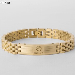 دستبند رولکس استیل طلایی پلاک دار زیبا و خاص 