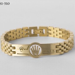 دستبند رولکس استیل طلایی پلاک دار 