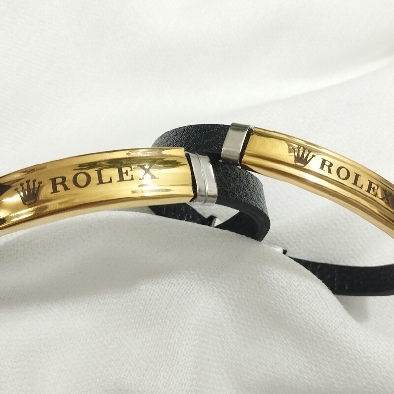 دستبند چرمی ست طرح رولکس طلایی 