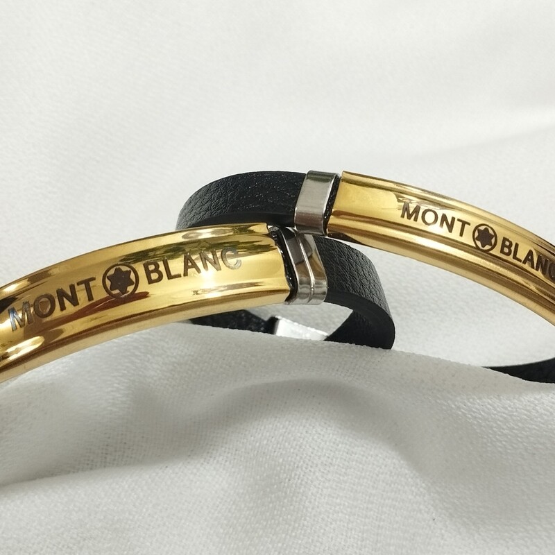 دستبند چرمی ست طرح مونت بلانک طلایی 
