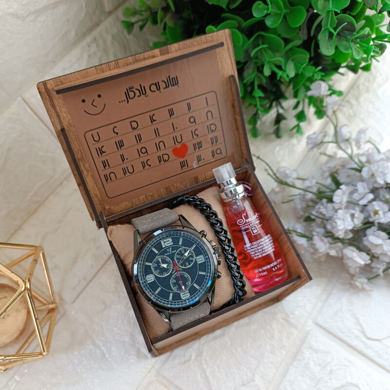 ساعت مردانه تقویمی  دستبند و  ادکلن هدیه کادو ارسال رایگان