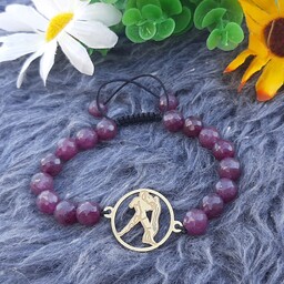 دستبند نماد ماه بهمن استیل با سنگ آمیتیست اصل  سنگ مخصوص ماه بهمن