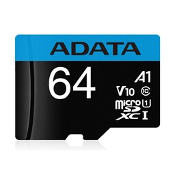 کارت حافظه ای دیتا مدل ADATA Premier کلاس 10 استاندارد UHS-I V10 A1 سرعت 100MBps ظرفیت 64 گیگابایت به همراه آداپتور