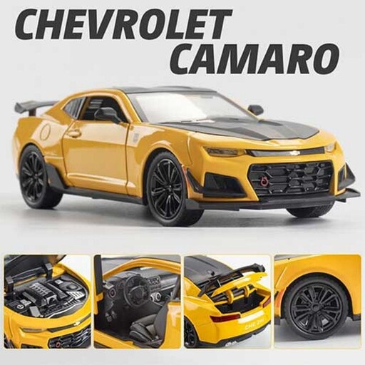 ماکت فلزی ماشین شورلت کامارو CHEVROLET CAMARO،سایز بزرگ،مقیاس 1-24،قابلیت باز شدن تم دربها،عقب ،موزیکال،برند CHE ZHI،اصل