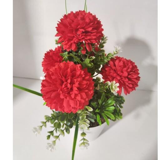 گلدون گل داوودی مصنوعی 5 گل قرمز