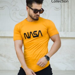 تیشرت-تیشرت مردانه-مدل NASA (خردلی) تک رنگ جنس سوپر نخ پنبه (تخفیف ویژه) 