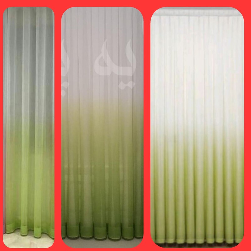 پرده دوخته شده حریر دورنگ  سبز فسفری مناسب 2.5 متر پنجره
