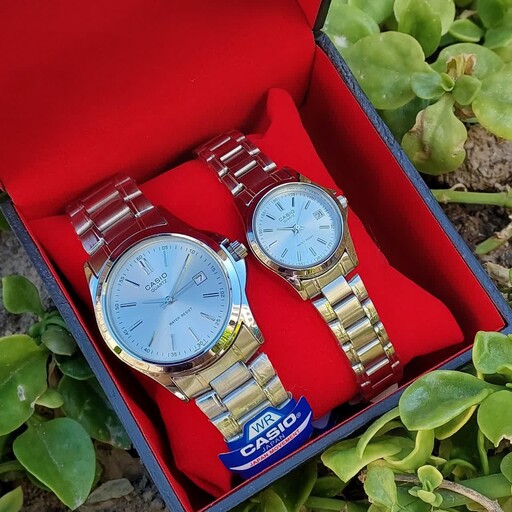 ست ساعت استیل ساعت ست مردانه زنانه ساعت کاسیو casio  (بدون جعبه )