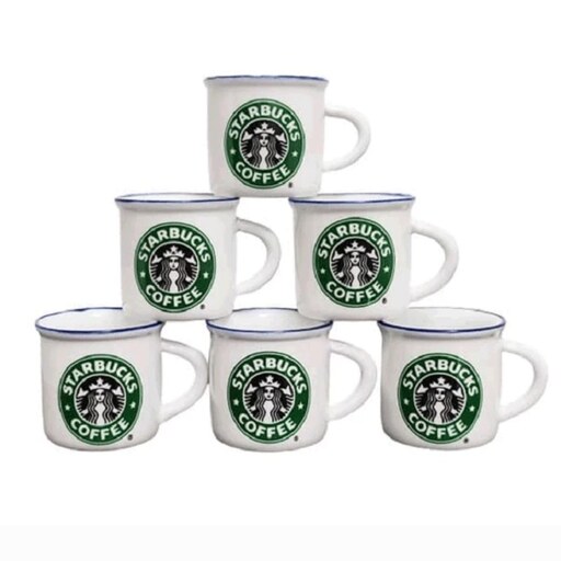 ست 6 عددی فنجان قهوه خوری کوچک سفید طرح استارباکس 