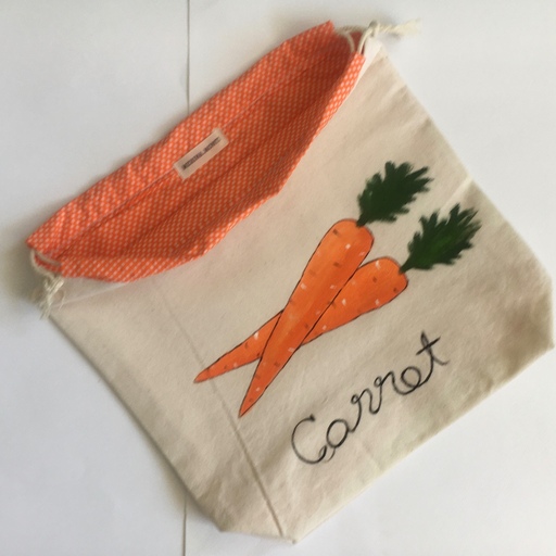 کیسه پارچه ای استر دار ،توت بگ پارچه ای،نقاشی با دست ،طرح هویج