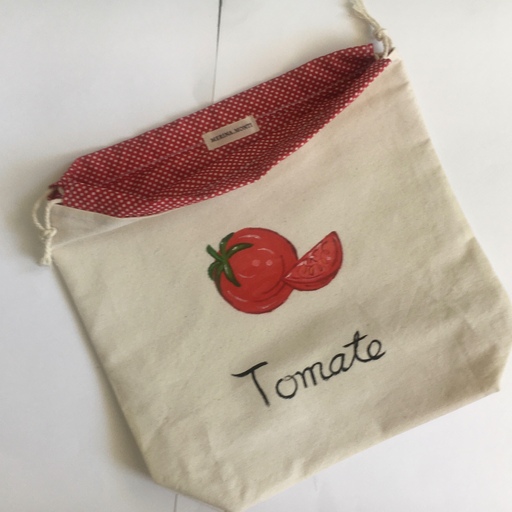 کیسه پارچه ای  استر دار ،توت بگ پارچه ای، نقاشی با دست،طرح گوجه