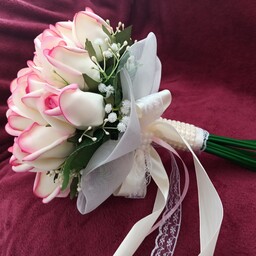 دسته گل مصنوعی عروس غنچه لب صورتی 