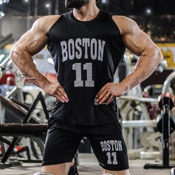 ست بسکتبالی بوستون پارچه تنفسی لاکرا  رنگ مشکی لباس و لوازم ورزشی و بدنسازی کاراکو