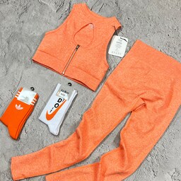 ست نیمتنه زیپدار با لگ زنانه اورجینال رنگ نارنجی لباس و لوازم ورزشی و بدنسازی کاراکو اسپرت