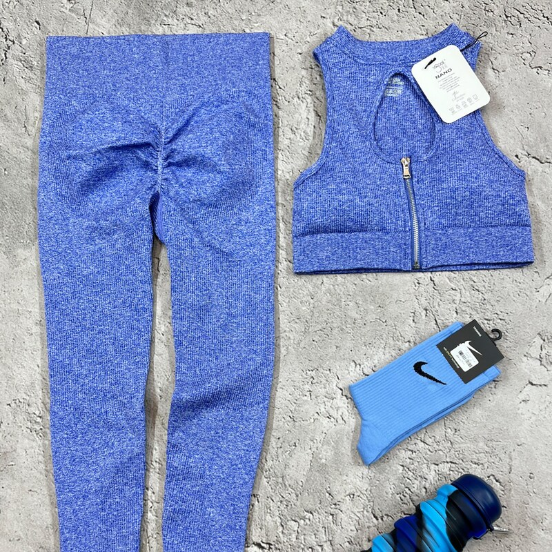 ست نیمتنه زیپدار با لگ زنانه اورجینال رنگ آبی لباس و لوازم ورزشی و بدنسازی کاراکو اسپرت