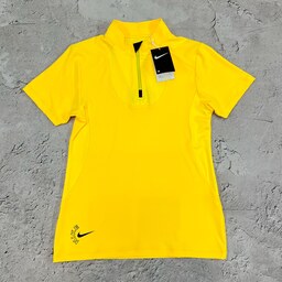 تیشرت آستین کوتاه ورزشی زنانه نیم زیپ نایک رنگ زرد لباس و لوازم ورزشی و بدنسازی کاراکو اسپرت