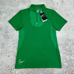 تیشرت آستین کوتاه ورزشی زنانه نیم زیپ نایک رنگ سبز لباس و لوازم ورزشی و بدنسازی کاراکو اسپرت