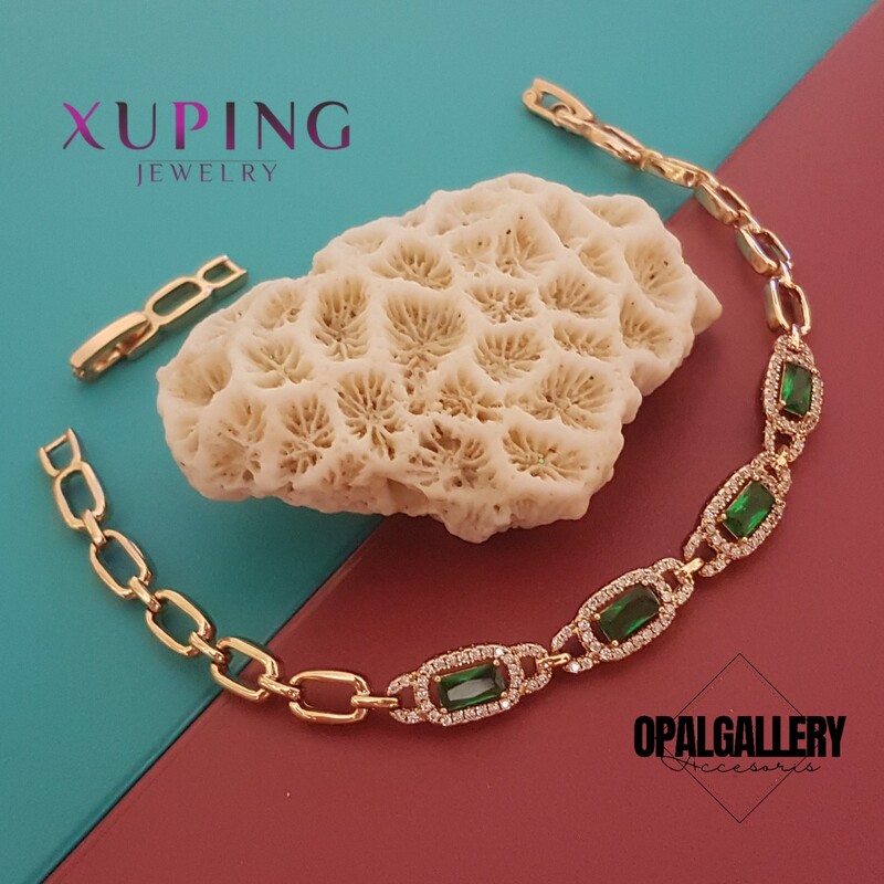 دستبند ژوپینگ جواهری طلایی نگین سبز زمردی